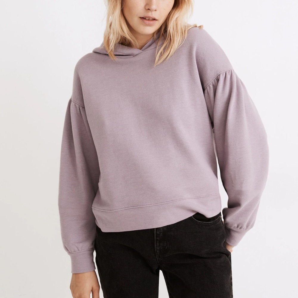 Madewell Pleat-Sleeve Shrunken Hoodie Sweatshirt in Pressed Violet Size XS